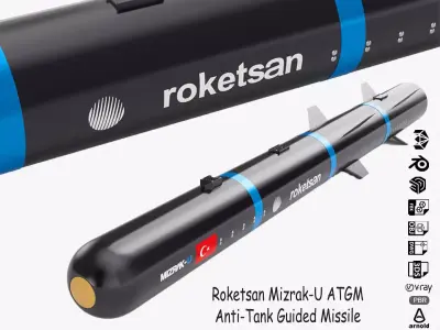 Roketsan Mizrak-U ATGM Anti-Tank Guided Missile 3D model