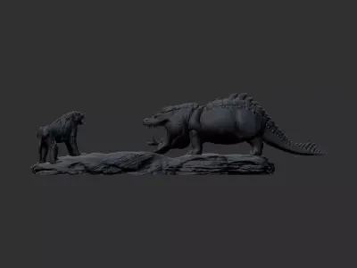 Zombie 3d print model dinosaur and giraffe on rock 3D model