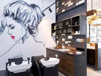 Complete Barber Shop Shampoo Room - High-Detail Collection Low-poly 3D model