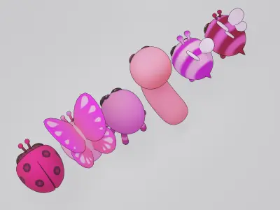 Cute Pink Bug Pack Low-poly 3D model