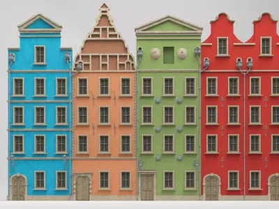 Modular european tenement house Low-poly 3D model