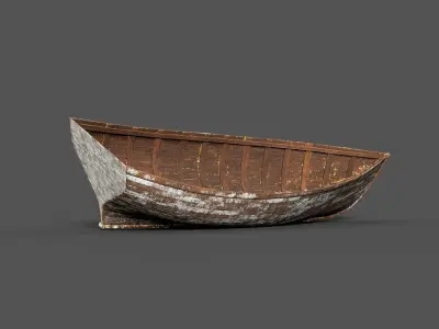 Beached Old Wooden Boat 3D model