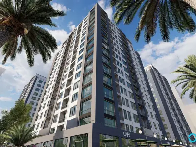 Modern Residential Building Ground Floor Cafe High Quality 3D 3D model