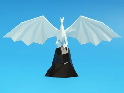 Low Poly White Dragon statue model Low-poly 3D model