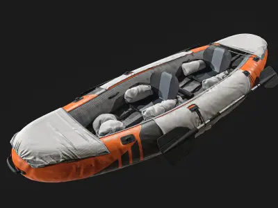 Can-Kayak-And-Paddles orange and raft 3D model