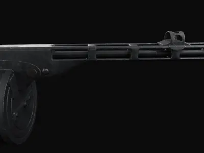 PPSh-41 Low-poly PBR 3D model wooden rifle Low-poly 3D model