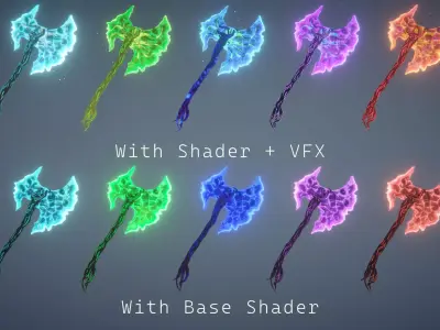 Stylized Crystal Axe with custom shader Unity - URP and VRChat Low-poly 3D model