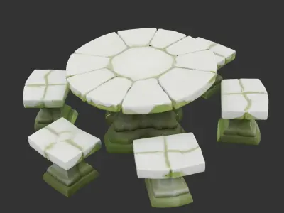Stone Garden Table with Benches Low-poly 3D model