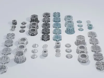 Bolts and Screws Greebles with Multiple Textures Low-poly 3D model