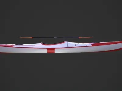 Kayak and Paddle Low-poly 3D model