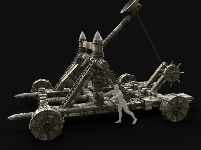 WAR MACHINE CATAPULT MEDIEVAL SIEGE ENGINE WAR BATTLE WEAPON Low-poly 3D model