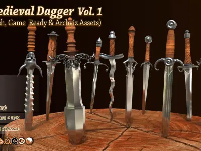 40 Medieval Daggers Vol 1 Basemesh Game ready and Archviz Assets Low-poly 3D model