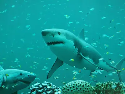 Sharks Underwater Scene Low-poly 3D model