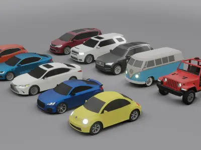 collection of 10 low poly cars 3D models 3D model
