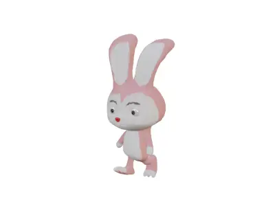 Rabit Cartoon Character Pink Low-poly 3D model