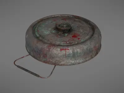 Landmine metal plate with blood Low-poly 3D model