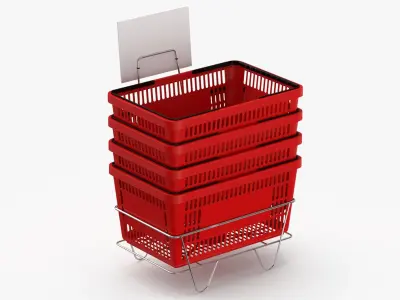 Hand Carry Shopping Baskets Plastic Handle Stack Red Black Blue and Green 3D model