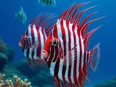Red and White Striped Fish 3D Marine Animal Flowing Fins Ocean Low-poly 3D model