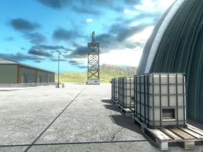 Military Base with airport Low-poly 3D model