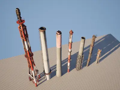 Industrial Chimney Pack Low-poly 3D model