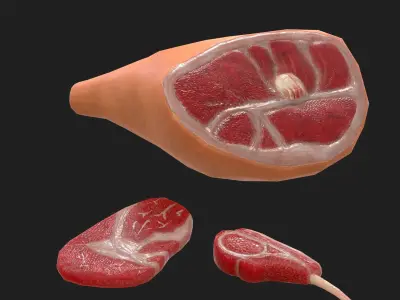 Meat 14 Piece Set - Steak Sausage Rib Fish Chicken Low-poly 3D model