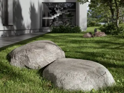  Two Cool Toned Smooth Round Large Rock Boulder Models 
