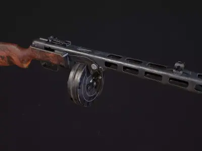 PPSh-41 Fully disassembled game model Low-poly 3D model