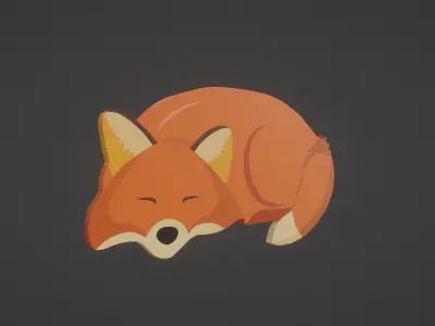Sleeping Moma Fox 2D Animated Low-poly 3D model