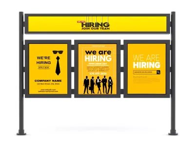 Billboard sign stand with four panels 3D model