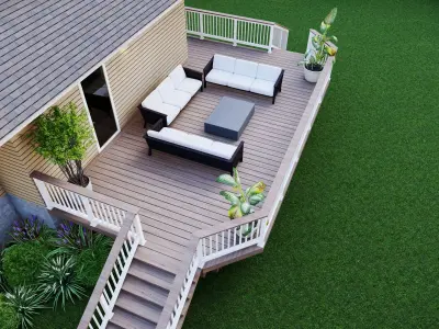 Modern Raised Deck and Backyard Patio Residential 3D Model Free 3D model