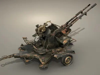 ZU-23-2 Burnt  Low-poly 3D model