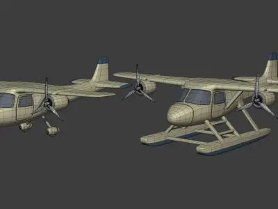 Light Aircraft - Airplane - Plane - Seaplane - Floatplane Low-poly 3D model