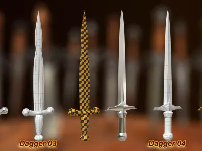40 Medieval Daggers Vol 1 Basemesh Game ready and Archviz Assets Low-poly 3D model