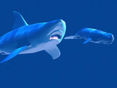 Megalodon great shark and whale Low-poly 3D model