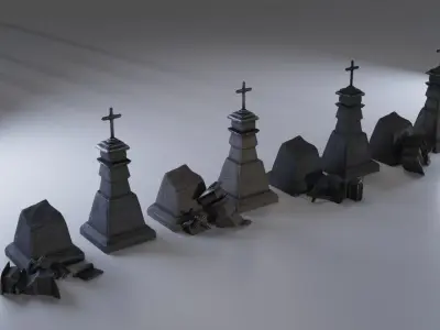 Hand Sculpted cemetery gravestones part 9 Low-poly 3D model