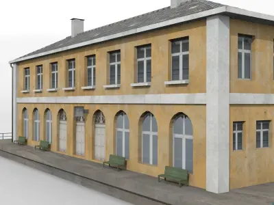 Smalltown train station Low-poly 3D model