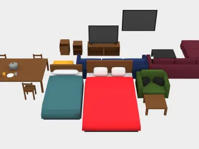 3d low poly furniture living room with couches and chairs Free low-poly 3D model