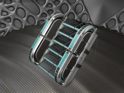 Sci-Fi Stairs - 30 - Silver Blue Neon Light Version Low-poly 3D model