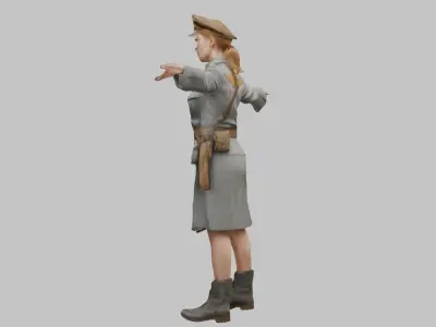 WWII Soldier Woman Low-poly 3D model