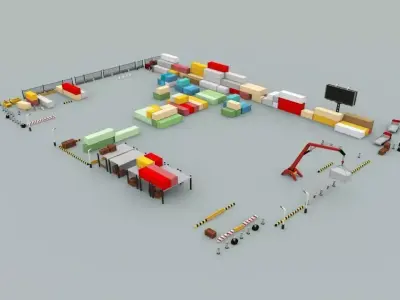 Lowpoly City Collection military base in desert Low-poly 3D model