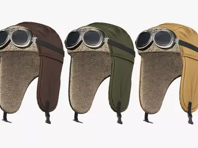 Aviator Hat with Goggles Pack Low-poly 3D model