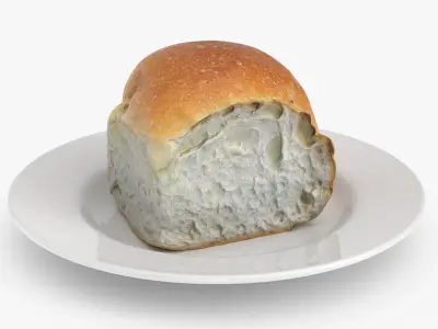 Soft Dinner Roll On Plate 3D model