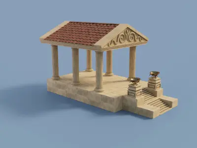 Ancient Temple Building Set Low-poly 3D model