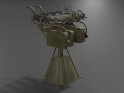 Quadruple mounted Maxim anti aircraft machine gun Low-poly 3D model