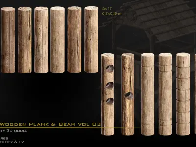 Wooden Plank and Beam Vol 03 Medieval 3D Asset Pack Low-poly 3D model