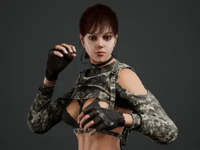 Lara girl military Low-poly 3D model