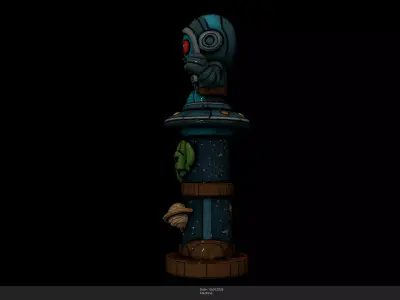 Stylized Space Invader Totem Game Ready - AI Low-poly 3D model