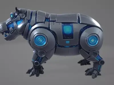 Robotic Hippo  - High Poly 3D model