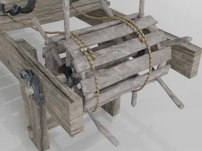 The rack wooden bench with wheels Low-poly 3D model