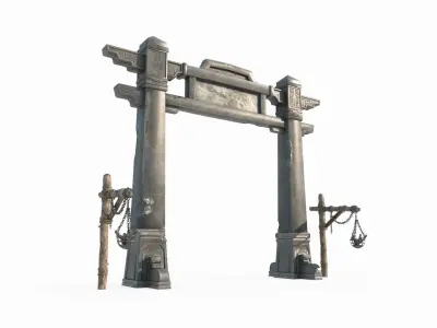 Ancient Stone Pagodas and Torii in Asia 3D model